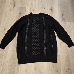 City Chic Black Mock Neck Studded Pullover Knit Sweater Size 18